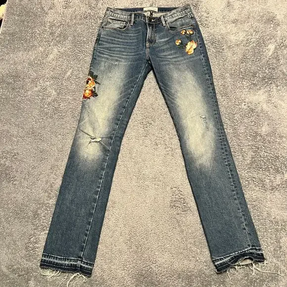 DRIFTWOOD Jeans Womens 26 Distressed Stretch Audrey Embroidered Boho Cottagecore - Picture 1 of 10